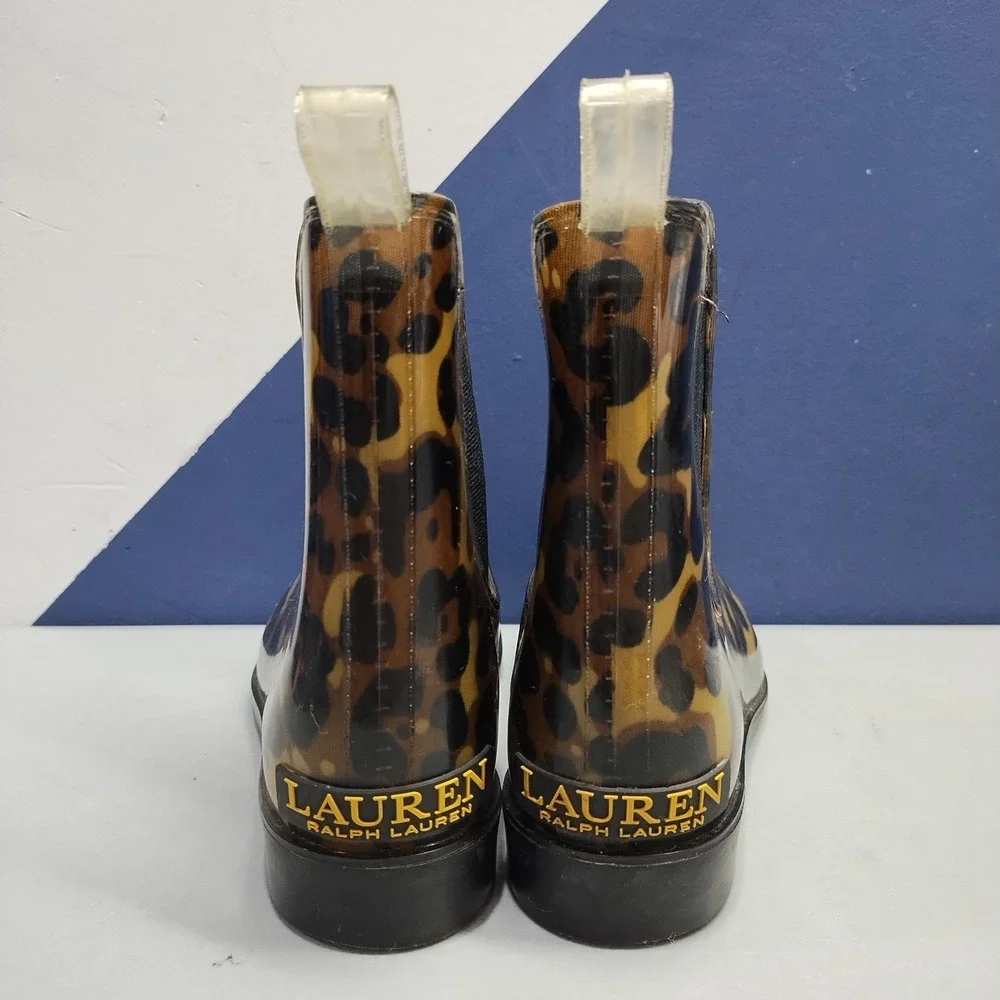 Lauren Ralph Lauren Tally Rain Boots Womens US 7B Multi Leopard Print Cuban Heel